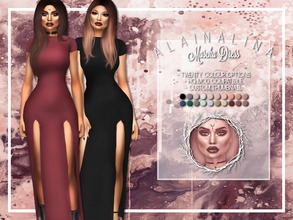 Sims 4 — Mascha Dress by alainalina — Thigh split t-shirt dress Original mesh Twenty colour options HQ mod compatible
