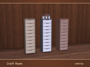 Sims 4 — Craft Room Storage by soloriya — Simple wooden storage. Has some slots for decor on the top. Part of Craft Room