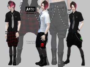 Sims 4 — AKSU - Shorts (MALE) by Helsoseira — Teen to Elder, 12 swatches shorts with loose belt details. Mesh credit :