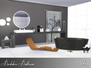 Sims 4 — Berkshire Bathroom  by Lulu265 — A modern luxury marble bathroom. The sink has an extended counter top with