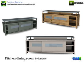Sims 4 — kardofe_Kitchen dining room_Sideboard by kardofe — Wooden sideboard with sliding doors and glass top, in three