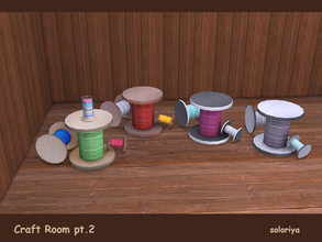 Sims 4 — Craft Room, pt2. Spools of Threads Table by soloriya — Three spools of threads in one mesh. Horizontal surface