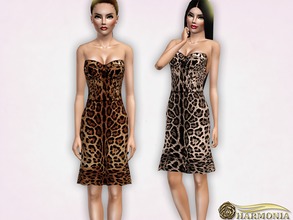 Sims 3 — Leopard Print Silk Bustier Dress by Harmonia — not recolored Mesh By Harmonia