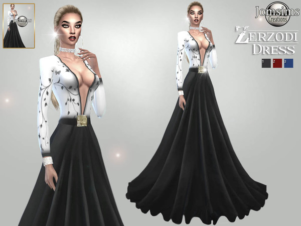Sims 4 — Zerzodi Dress by jomsims — Zerzodi dress Sims 4. for her in 3 shades. black white red white blue white.