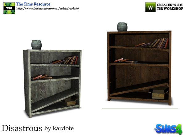 Sims 4 — kardofe_ Disastrous_Bookshelf by kardofe — This very tired and one of its shelves does not hold, but it is a