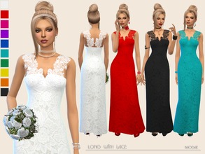 Sims 4 — Long with Lace by Paogae — Long dress with delicate lace, in ten colors, to be used as elegant dress or wedding