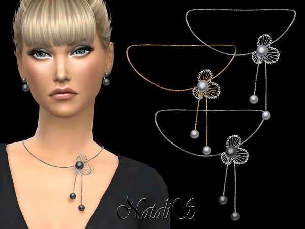 Sims 4 — NataliS_Diamonds and pearl flower design necklace by Natalis — Diamonds and pearl flower design necklace.
