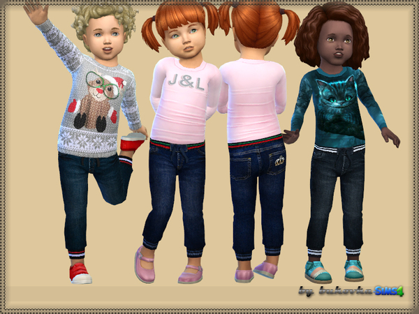 Sims 4 — Pants Denim by bukovka — Denim pants for kids of both sexes. Are installed autonomously, 3 variants of