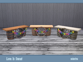 Sims 4 — Love Is Sweet. Table with Barrels v1 by soloriya — Table with two barrels and sign Love is sweet. Part of Love