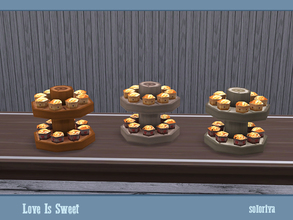 Sims 4 — Love Is Sweet. Cupcakes v2 by soloriya — Many cupcakes on wooden trays. Part of Love is Sweet set. 3 color