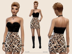 Sims 4 — Roar by Paogae — Aggressive and sexy mini dress, black top and leopard-print skirt with shiny sequins, for a ...