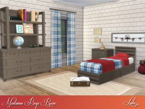 Sims 4 — Montanna Boys Room  by Lulu265 — A travel theme with a hint of industrial makes this an ideal room for the boys