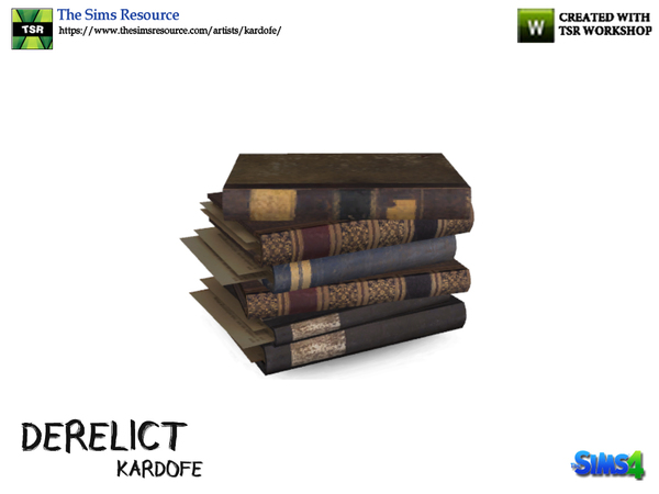Sims 4 — kardofe_Derelict_Pile of books by kardofe — Old books stacked, yellowed and with loose leaves