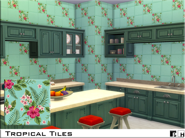 Sims 4 — Tropical Tiles by Pinkfizzzzz — Beautiful walls for your beautiful sims perfect for the kitchen or bathroom 4