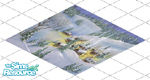 Sims 1 — Winter Wonderland Rug 4x4 by SimsationalMom — A Cute Little Wintry Scene With Snow Covered Houses and Trees.