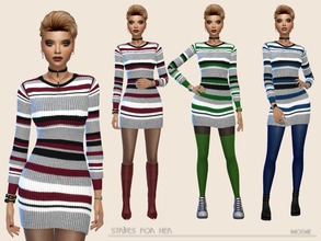 Sims 4 — Stripes for Her by Paogae — Striped sweater in three colors to wear with tights or leggings: invent your style!