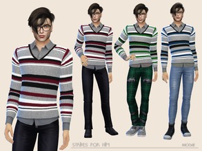 Sims 4 — Stripes for Him by Paogae — Gray shirt with striped sweater in three colors: invent your style! Categories: