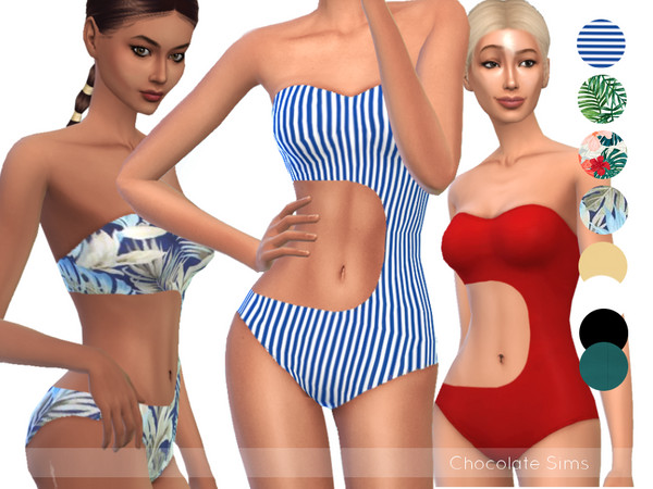 Sims 4 — Swimsuit One Piece Kauai by MissSchokoLove — This Cutout One Piece Swimsuit comes in 12(!) different colours!