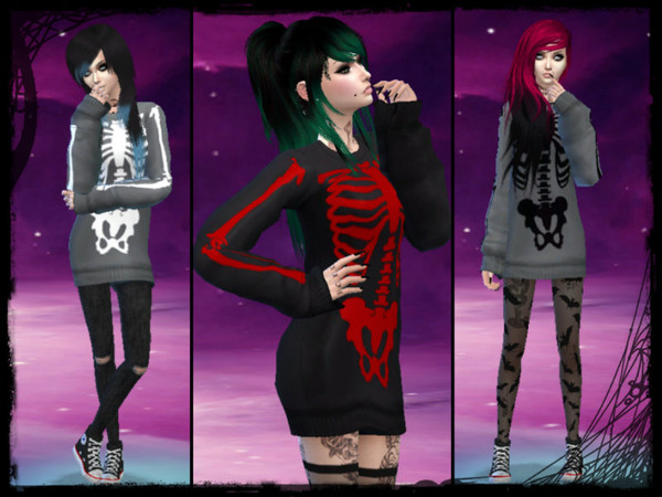 Sims 4 — Long skeleton sweater dress (mesh needed) by MaruChanBe2 — Long skeleton sweater for women. You can get first