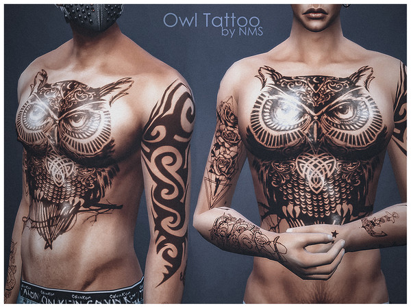 Sims 4 — Owl Tattoo #3 by NastenaMS — 2 recolor (dark and light) Tattoo category AF/AM