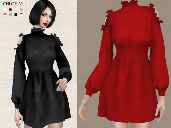 Sims 4 — Dress with falbala by ChloeMMM — **8 colors ** New mesh by me. ** Recolor is allowed but PLEASE DO NOT include