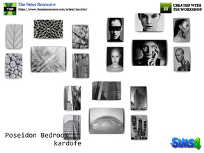 Sims 4 — kardofe_Poseidon Bedroom_Pictures by kardofe — Group of six paintings with black and white plates, three