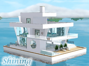 Sims 3 — Shining by Sims_House — Houseboat Shining White three-story houseboat with transparent inclined windows for your