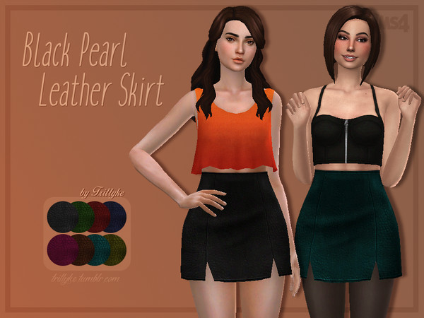Sims 4 — Trillyke - Black Pearl Leather Skirt by Trillyke — I simple leather version of my Spotlight Skirt (See