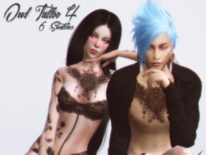 Sims 4 — Owl Tattoo 4 by Reevaly — 6 Swatches. For Male and Female. With and without Roses.