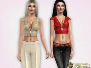 Sims 3 — Metallic Zip Crop Top by Harmonia — 3 color recolorable Please do not use my textures. Please do not re-upload.