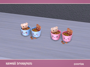 Sims 4 — Kawaii Breakfast. Drinks by soloriya — Two drinks with cookies bears and almond nuts. Part of Kawaii Breakfast