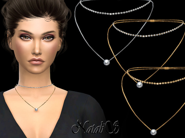 Sims 4 — NataliS_Double necklace with crystals and pearl by Natalis — Double necklace with crystals and pearl. FT-FA-FE 3