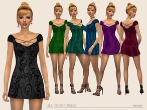 Sims 4 — Silk Short Dress by Paogae — Mini damask silk dress, shiny, in six colors, to be used as a dress or as a