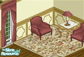 Sims 1 — Belle Rose Livingroom Set by CactusWren — Includes: Rug, Endtable, Chair, Drapes, Lamp
