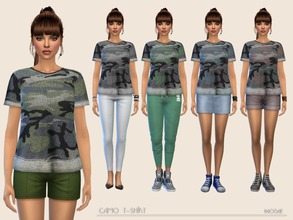 Sims 4 — Camo T-shirt by Paogae — Casual t-shirt with camouflage pattern, five colors, wide and comfortable, to match as