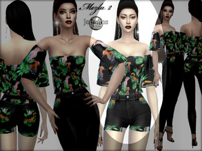 Sims 4 — mezla outfit 2 short by jomsims — mezla outfit 2 short for her 1 shade. 1 shade exotic plants and birds short