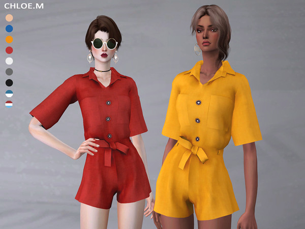 Sims 4 — Short-sleeved Jumpsuits by ChloeMMM — ** 9 colors ** New mesh by me. ** Recolor is allowed but PLEASE DO NOT
