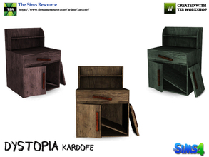 Sims 4 — kardofe_Dystopia_EndTable by kardofe — Wooden bedside table, half demolished and dirty, in three color options 