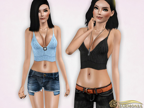 Sims 3 — Ribbed Knit Crop Cami Top by Harmonia — 3 color recolorable Please do not use my textures. Please do not