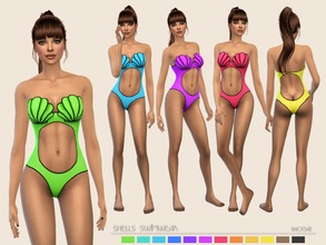 Sims 4 — ShellsSwimwear by Paogae — Cute swimsuit, twelve colors, with drawn seashells on the breast and openings on