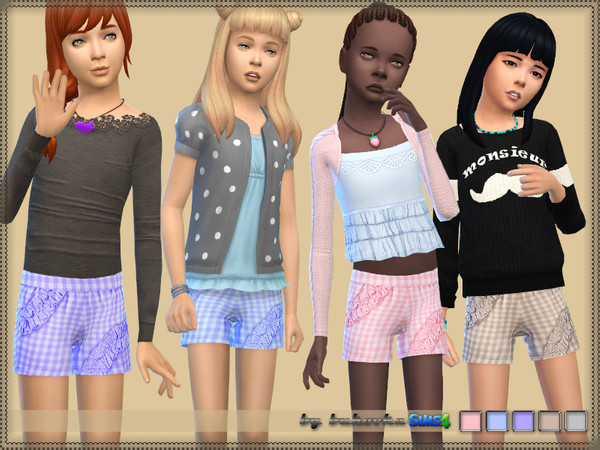 Sims 4 — Shorts Plaid by bukovka — Shorts for children of girls. Are installed autonomously, 5 variants of coloring.