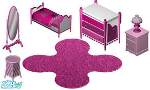 Sims 1 — Pink Childs Bedroom by hacc2258 — Includes: Rug, Endtables(2), Bed, Lamp, Mirror, Dresser