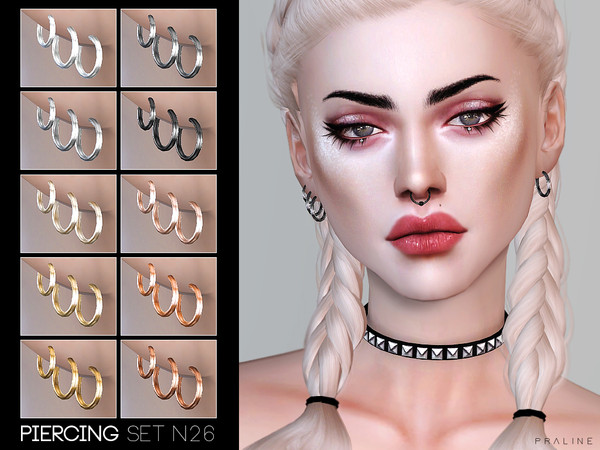 Sims 4 — Piercing Set N26 by Pralinesims — Hoop piercing set in 10 colors. All genders.