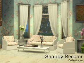 Sims 4 — Shabby Chic Pauls Living by Angela — Shabby Chic Paul Living Recolor. Made with pink flowery fabric and white