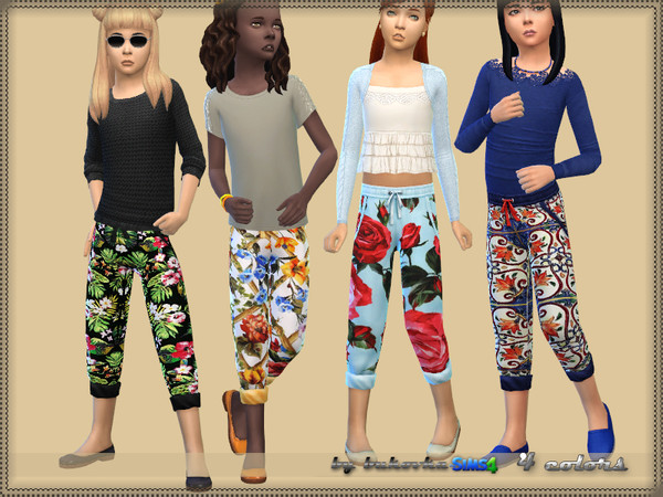 Sims 4 — Print Pants by bukovka — Pants with bright prints for girls. Are installed autonomously, 4 variants of