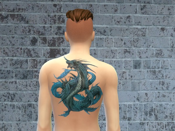 Sims 4 — Blue Dragon Tattoo by BeccaB3232 — Blue Dragon Tattoo for upper back. -Recoloring is allowed -Original mesh is