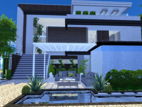 Sims 4 — Luna Lee Modern by Suzz86 — Modern Home featuring kitchen,dining area with fireplace and livingroom 4 Bedroom 2