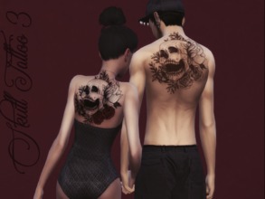 Sims 4 — Skull Tattoo 3 by Reevaly — 12 Swatches. For Male and Female. Teen to Elder.