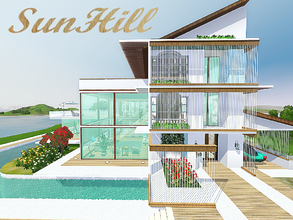 Sims 3 — SunHill by Sims_House — SunHill Bright modern house with large panoramic windows with a turquoise hue. On the