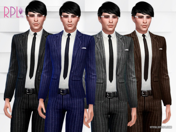 Sims 4 — PINSTRIPE SET - Dine Out needed by RobertaPLobo — Blazer and Pants. 4 colors. Standalone item. Found in: Formal